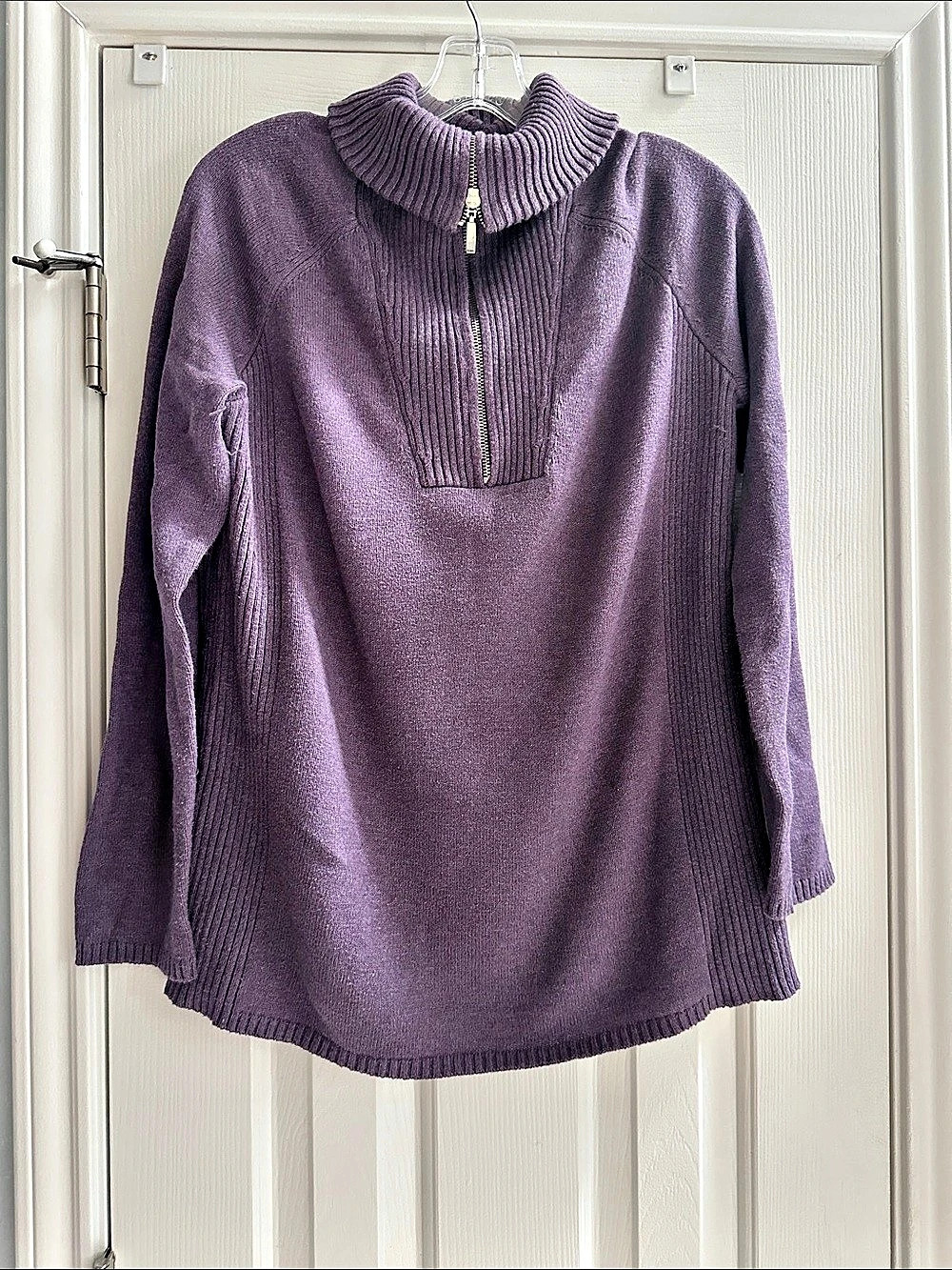 Eddie Bauer Purple Cotton Cowl Neck 1/4 Zip Ribbed Sweater Size L Gorpcore